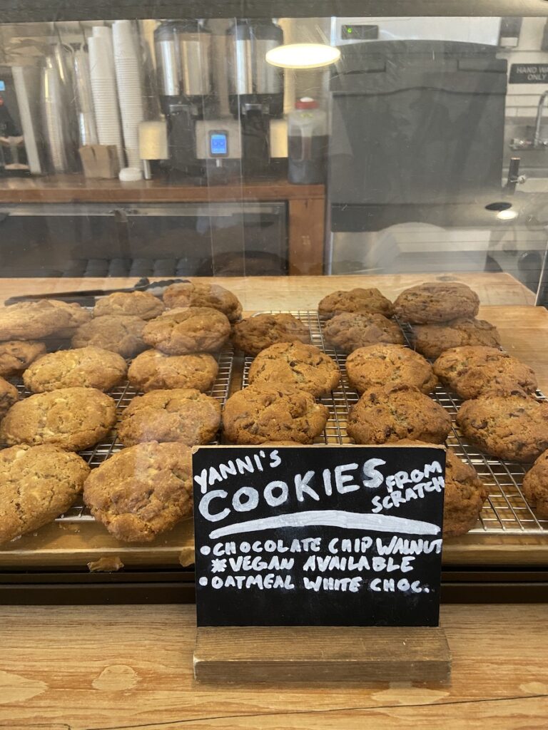 Chocolate chip cookies at a coffee shop